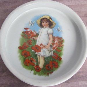 Germany Antique Baby Dish Poppies Decor Antique White Ironstone Three Crown